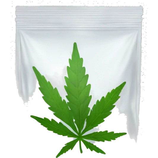 transparent ziplock bag with sativa strain inside emoji
