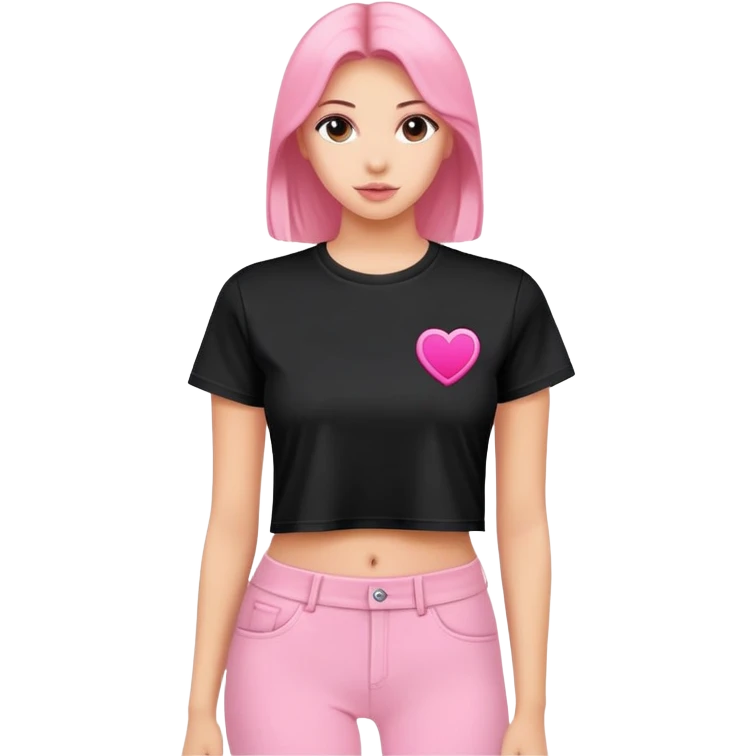 super realistic black crop t shirt with pink logo emoji
