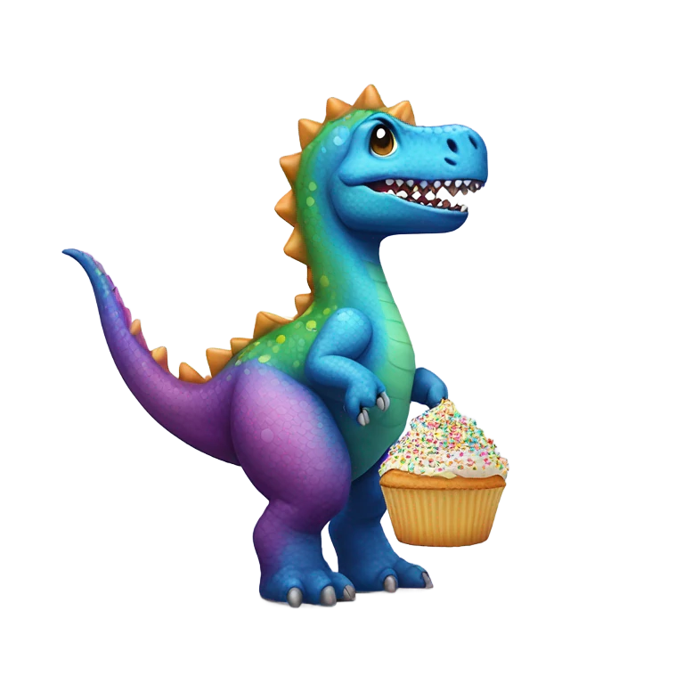 dinosaur holding a cupcake emoji