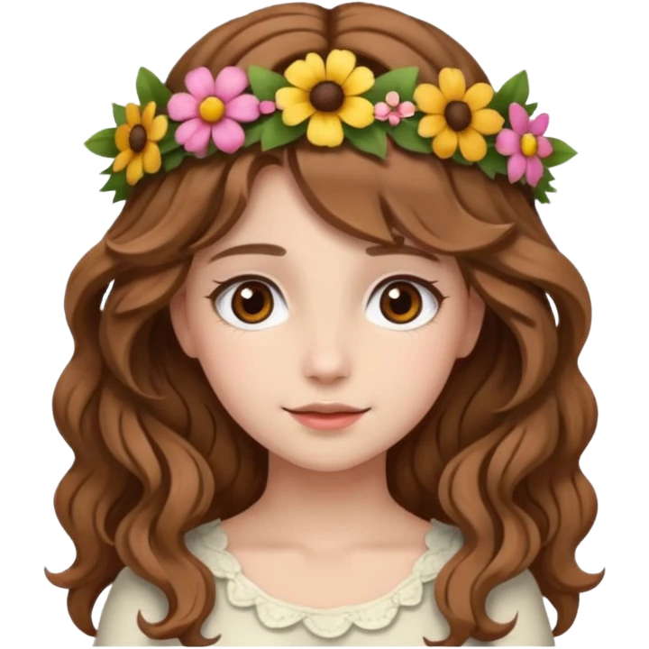Açık kumral saçları olan, dalgalı kabarık saçlı beyaz tenli kahverengi gözlü bir kız çizer misinn emoji