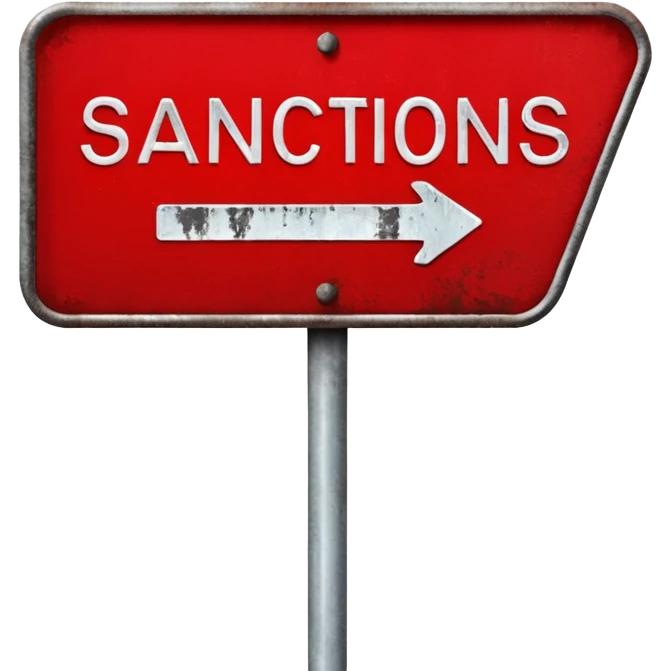 
red road sign with the inscription sanctions emoji