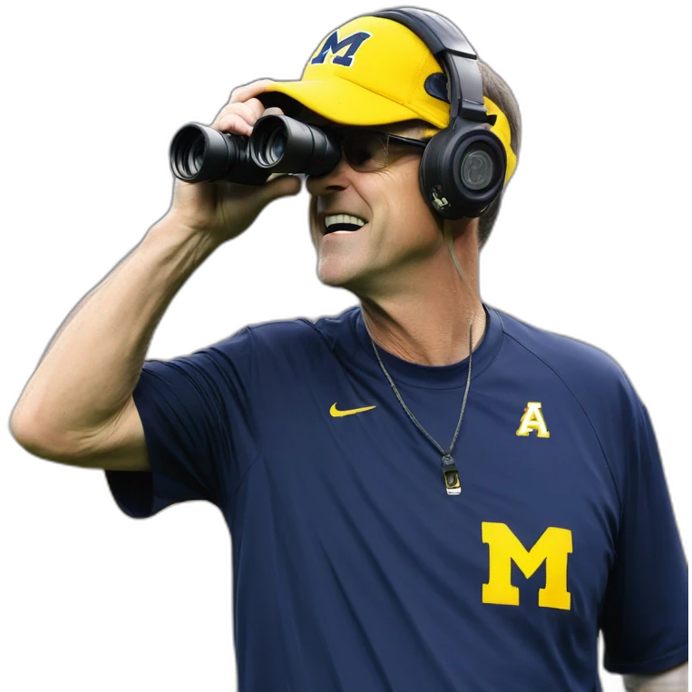 jim harbaugh with binocular michigan emoji