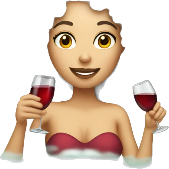 White Woman with curly hair drinking wine in a bubble bath emoji
