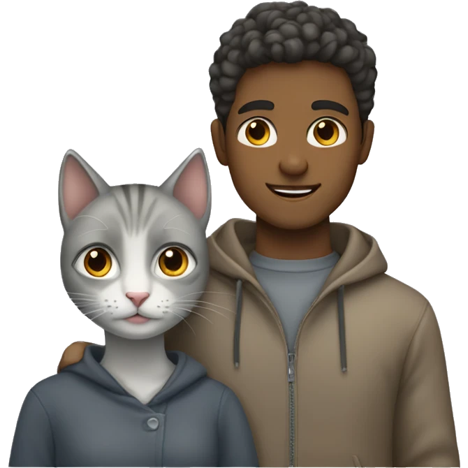 A girl and a guy with a gray cat emoji