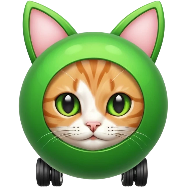 Cute green ball with cat ears with wheels emoji