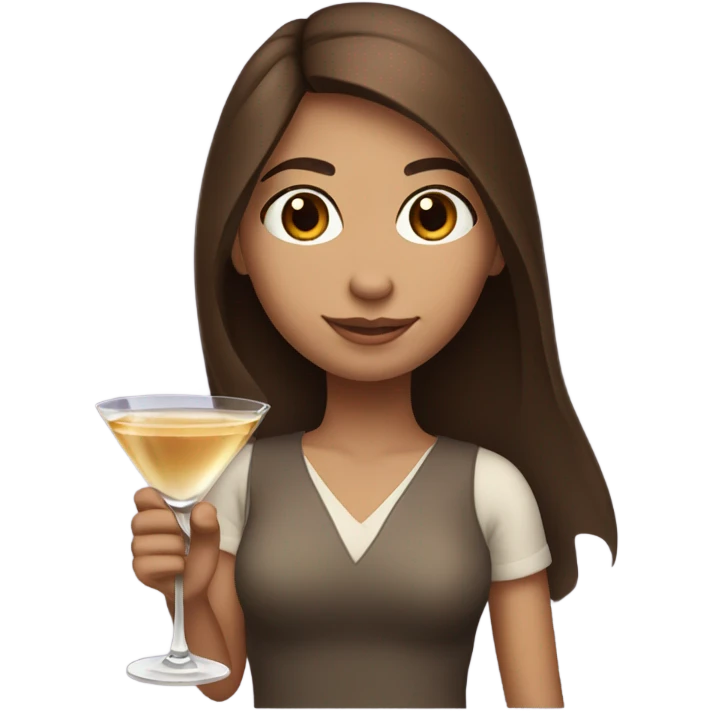 Beautiful straight brown hair girl brown eyes holding a martini emoji