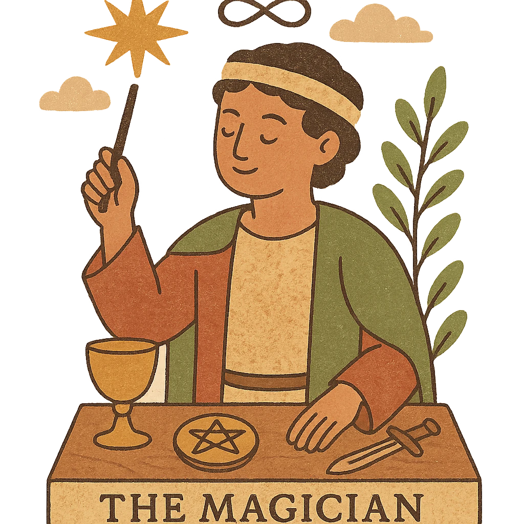 The Magician tarot card in a fantasy style emoji