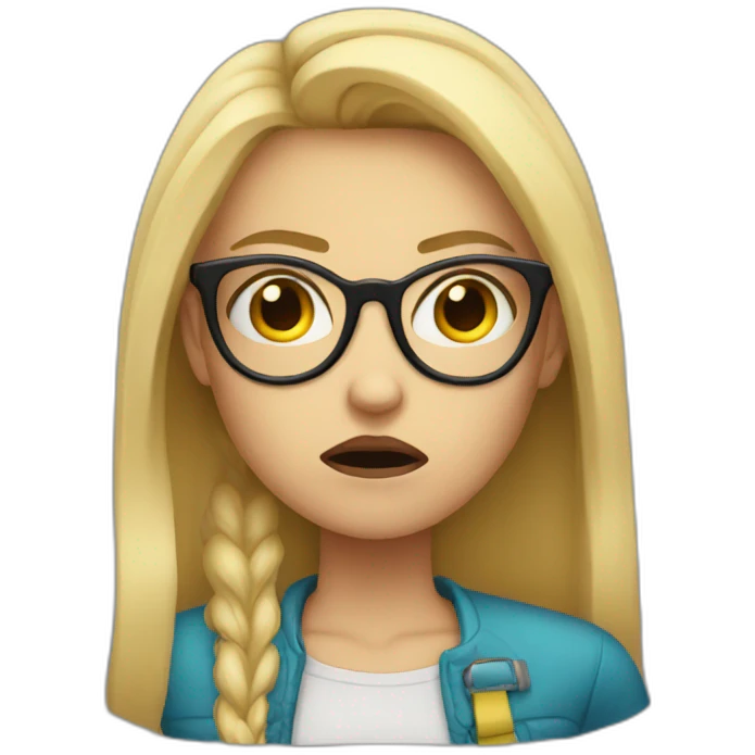 Blonde girl with glasses looking angry and pouting her lip emoji