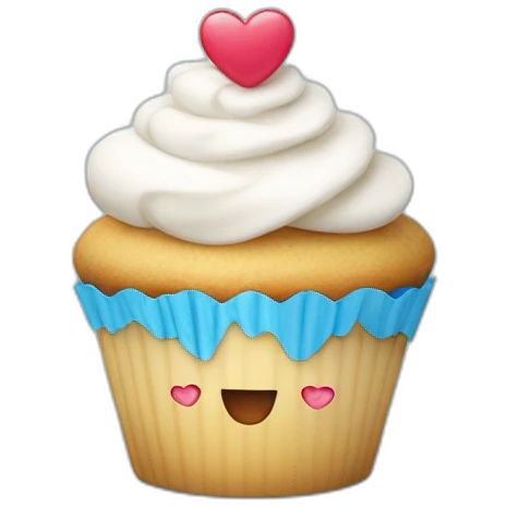Happy cupcake with blue hearts emoji