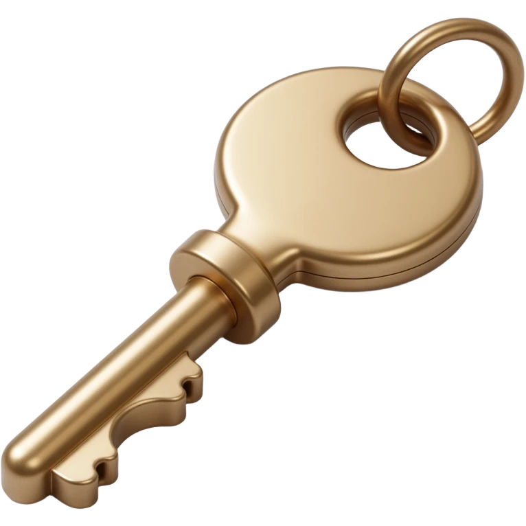 realistic metallic key icon, skeuomorphism style, shiny reflections, subtle shadows emoji