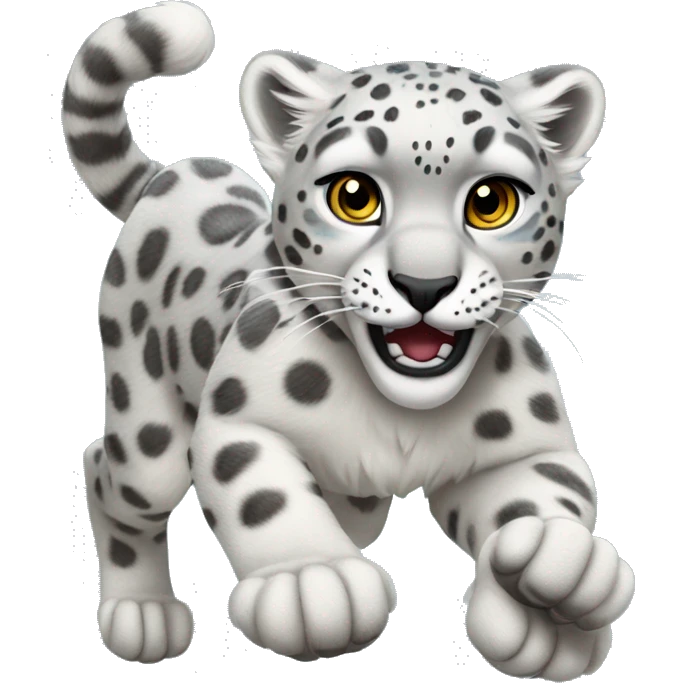 Female Snow leopard running in front, looking a bit dangerous emoji