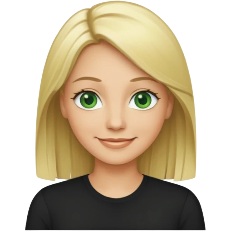 40 yr old blonde straight hair green eyes black shirt smiling emoji