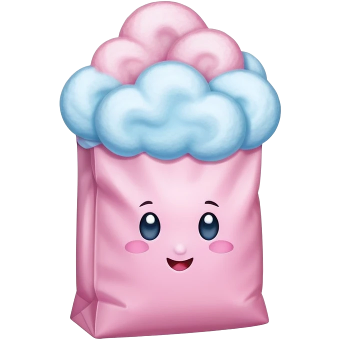Cotton candy in a bag, packaged fluffy sugar emoji