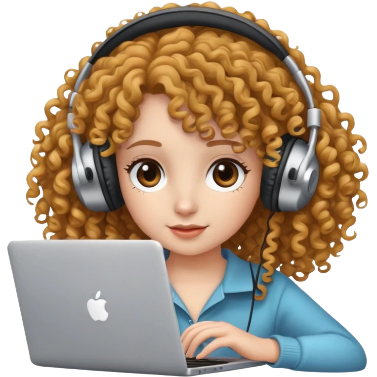 curly hair girl with headphones and a laptop emoji