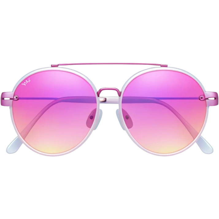 Y2K iridescent pink frameless sunglasses, cyber aesthetic, transparent gradient lens, futuristic emoji