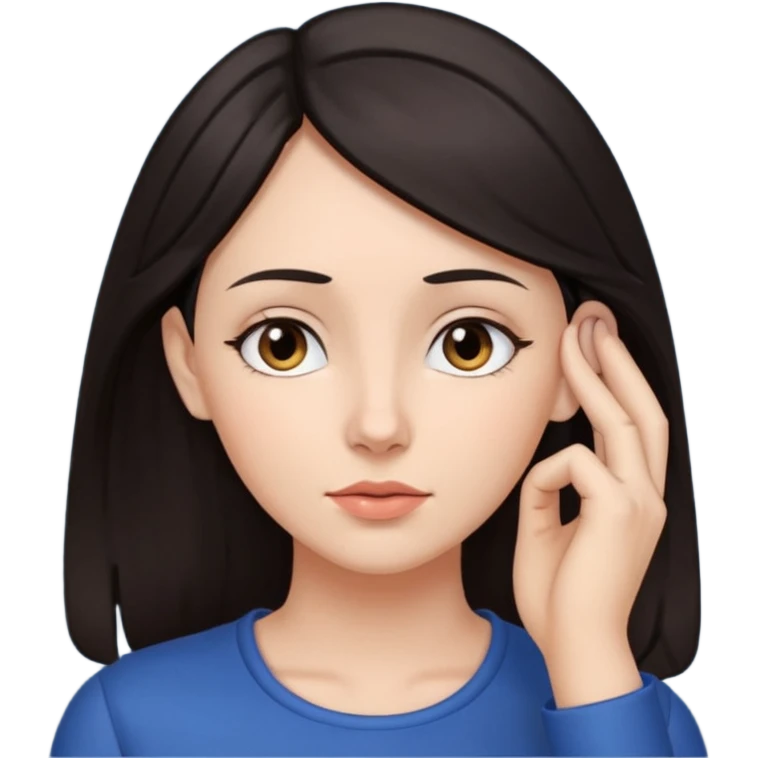 Una mujer de pelo oscuro tocandose la oreja (demostrando que está escuchando a otro) emoji