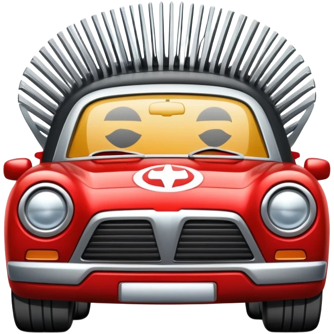 superhero car shaped like a giant comb with bristles, beard-themed vehicle emoji