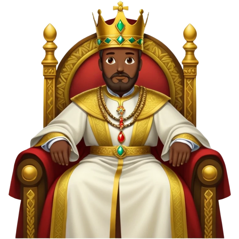 Ethiopian Emperor Menelik II, sitting on a throne, royal garments emoji
