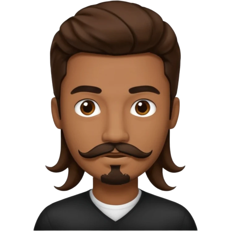 Young man with brown long hair and black mustache and goatee emoji