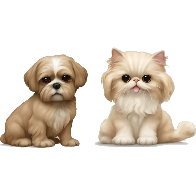 All Beige shih tzu sitting next to a small skinny beige Devon Rex cat  emoji