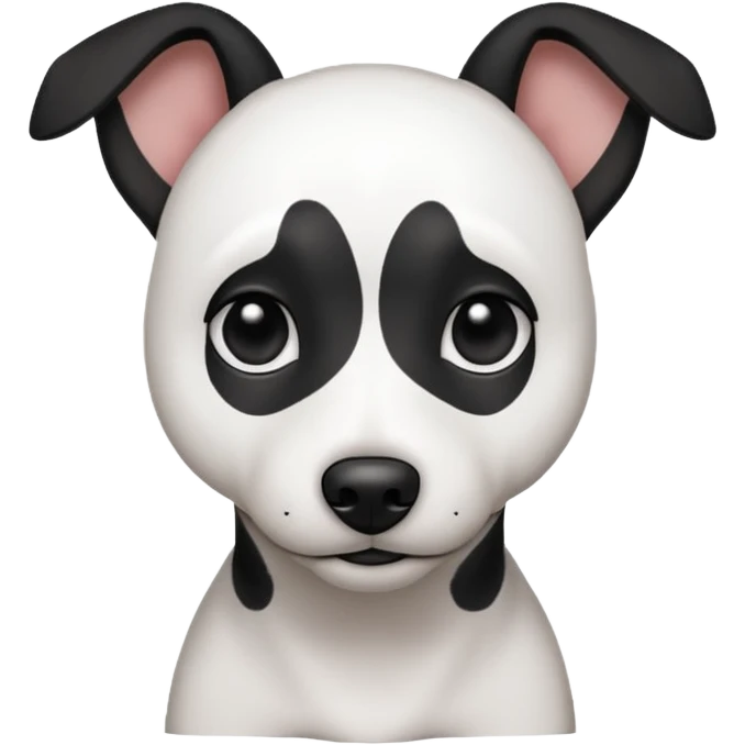 White jack russel with 1 black ear and black spots on the other emoji