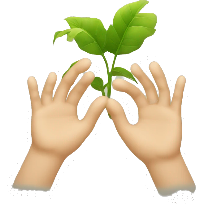 Two hands with a plant emoji