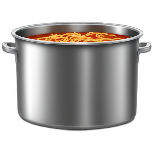 A large stainless pot with spaghetti sauce emoji