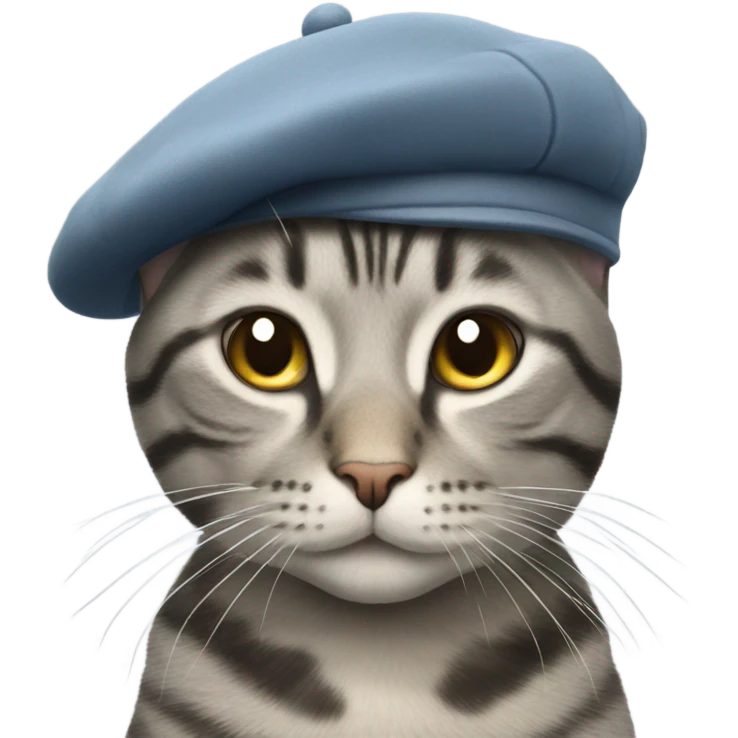 Grey tabby cat with a beret emoji