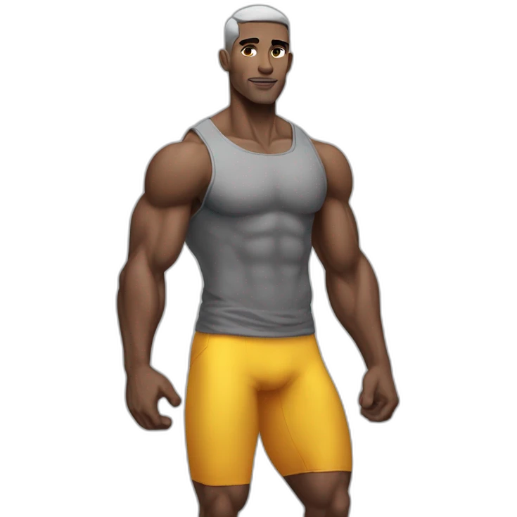 Buff skinny man with gray skin posing for Instagram fitness model emoji