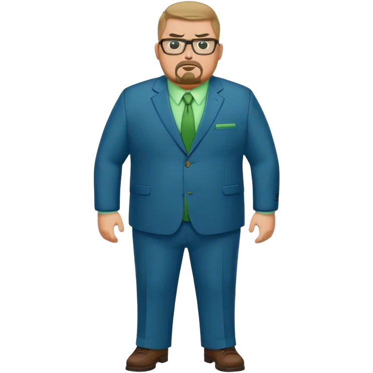 Full Body white male plus size wearing glasses with a goatee angry head Coach in blue and green suit emoji