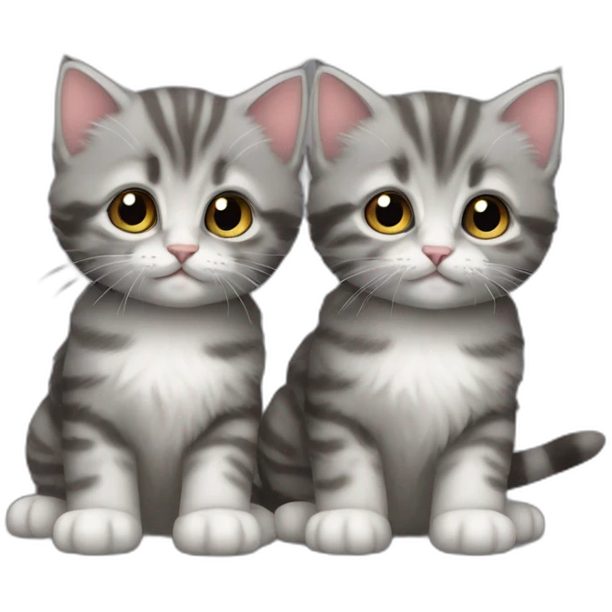 Two grey tabby kittens, one super fluffy emoji