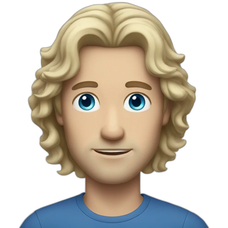 White man with blue eyes with long wavy hair emoji