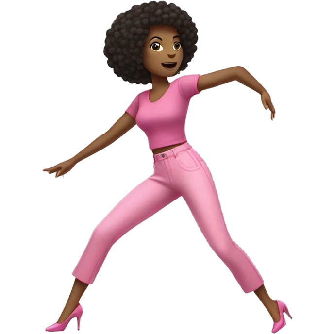 High heels dance woman short dark brown afro hair pink top and pink trousers  emoji