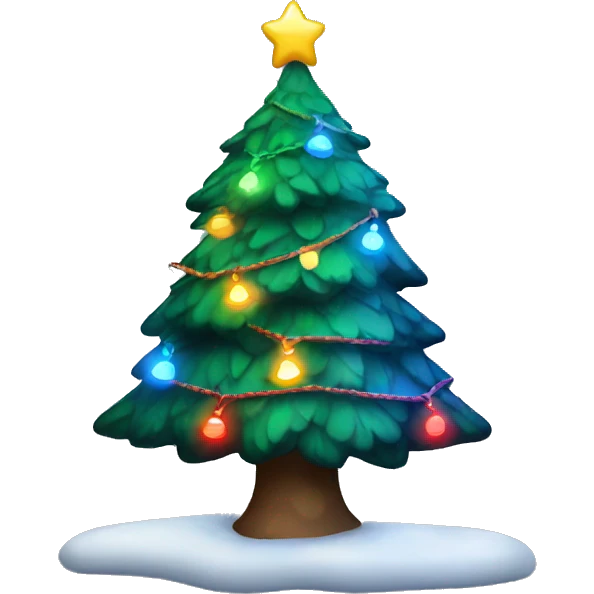 Snowy Christmas tree with colorful string lights emoji