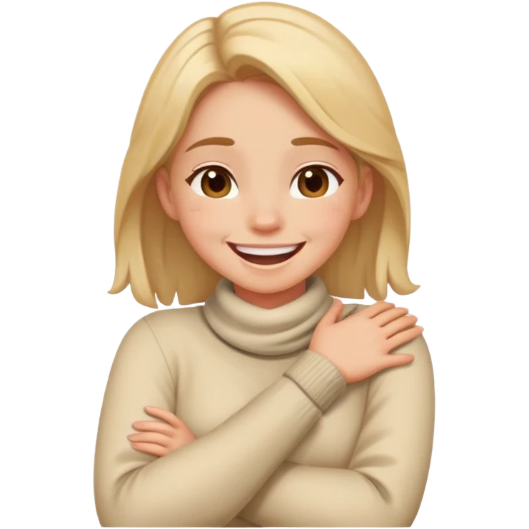 girl crossing arms around neck laughing  emoji