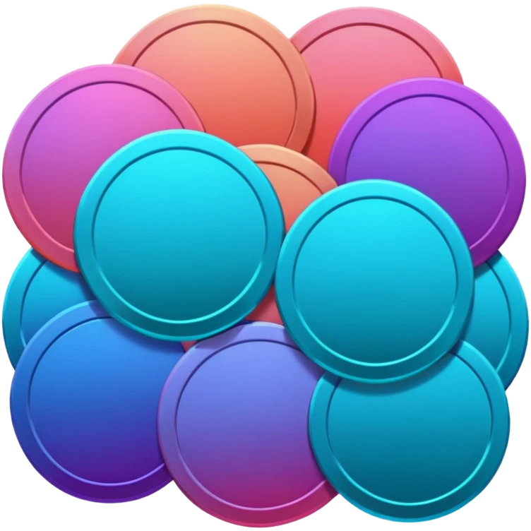 Many Coins pack
in gradient of turquoise, blue, pink, purple, and coral
 emoji