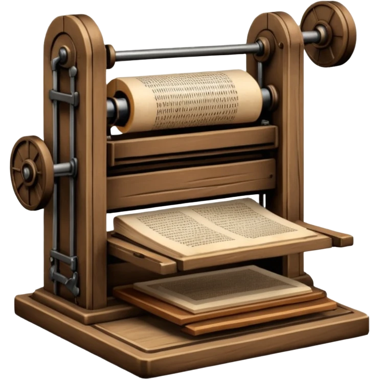 Gutenberg printing press, movable type books emoji