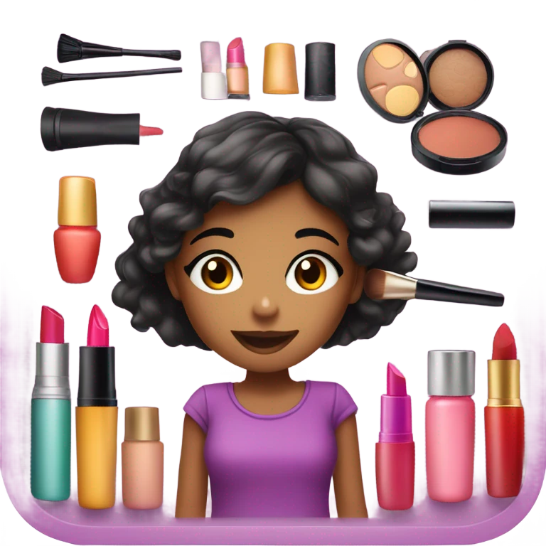 Makeup kit and a girl having fun emoji