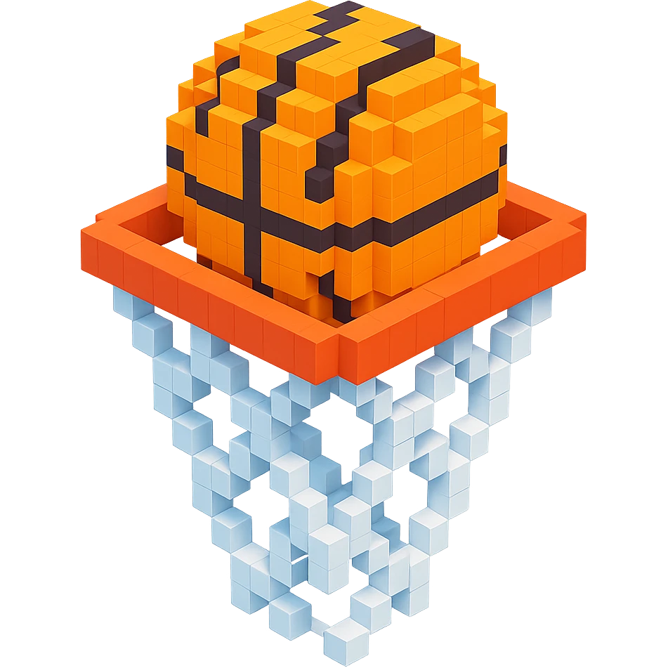 Voxel-style basketball in a net, variation 2 emoji