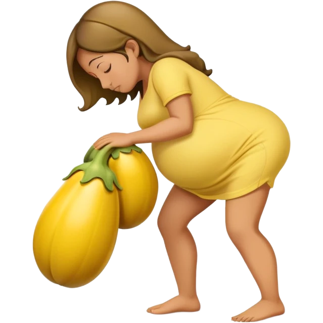 pregnant person with a yellow eggplant attached, bowing person in profile emoji