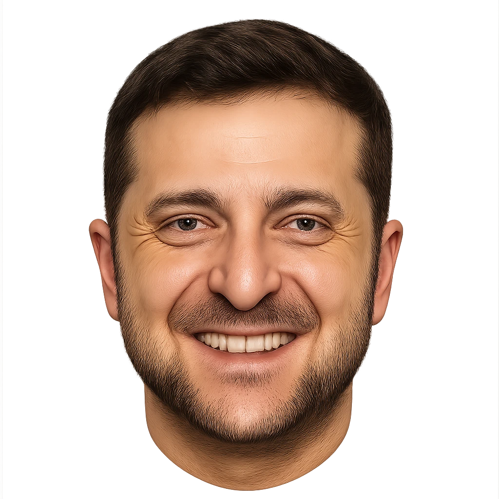 photorealistic emoji style portrait of Vladimir Zelensky smiling, no background emoji