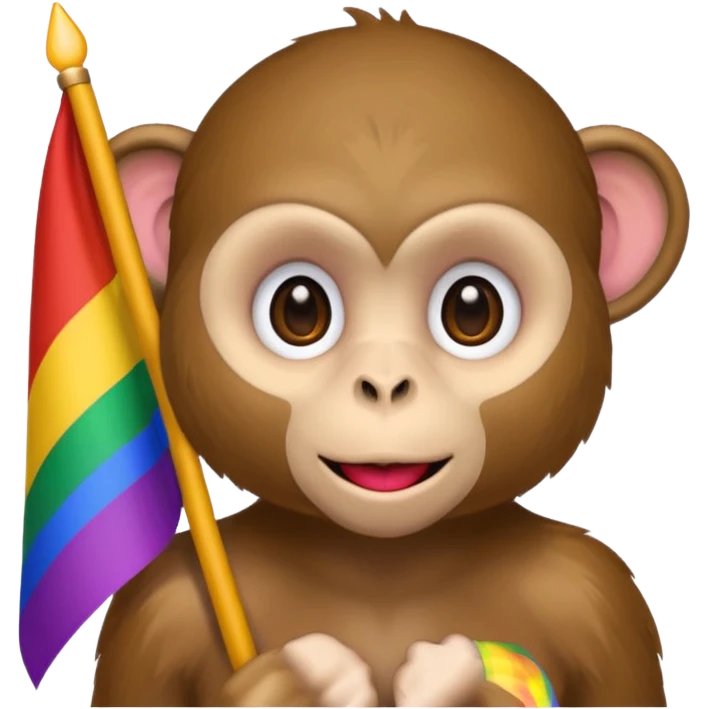 Monkey with white eyes wearing lipstick with the pride flag emoji