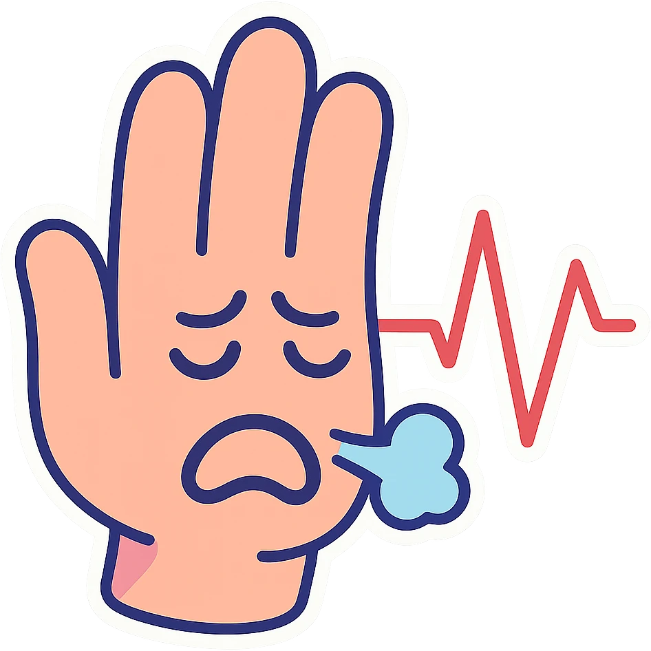 hand with pulsating line, symbol of stress and breath control, pastel toon style, clear contours, soft shadows and highlights, white outline emoji