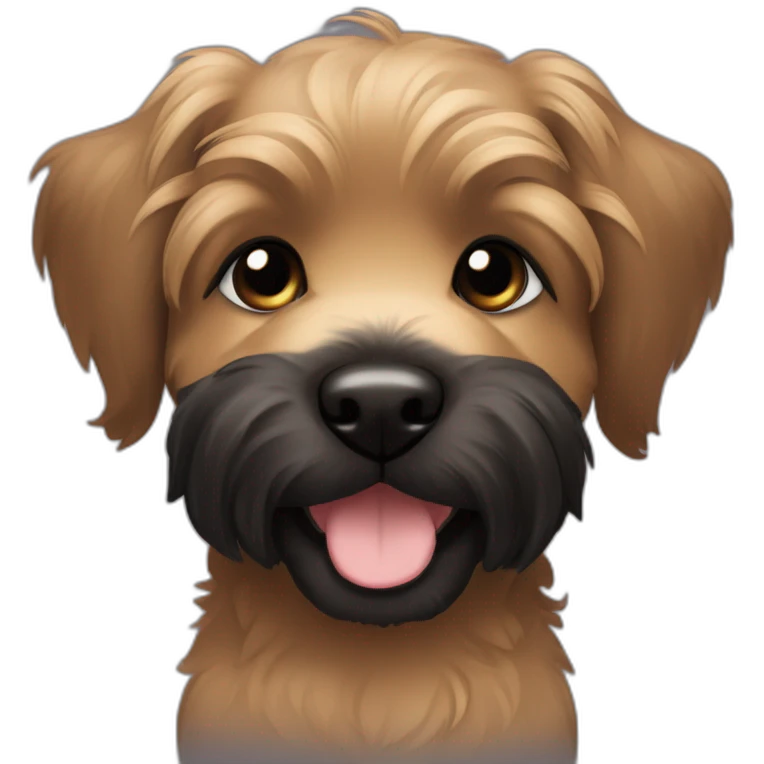 bouvier fawn brown and black puppy face very long hair smiling emoji