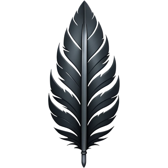 Emoji style, gothic feather made of layered black metal plates, sharp clean silhouette, industrial futuristic design, subtle metal texture, no glow, no neon, flat minimalist emoji, centered, transparent background emoji