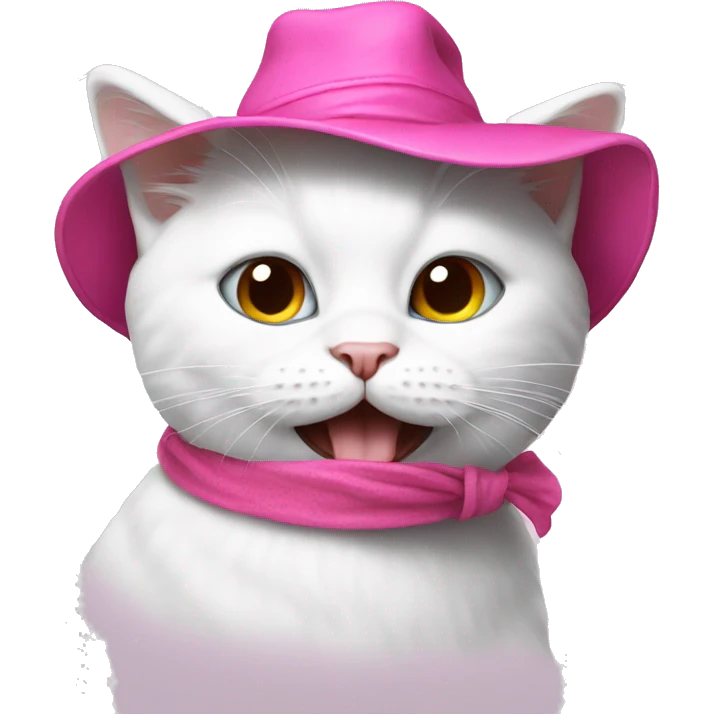 White cat eat pink hat emoji