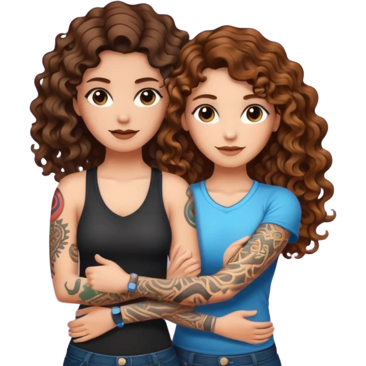 smug crossed arms — long wavy brown hair tattooed woman and short tight curly brown hair woman — glow aura emoji