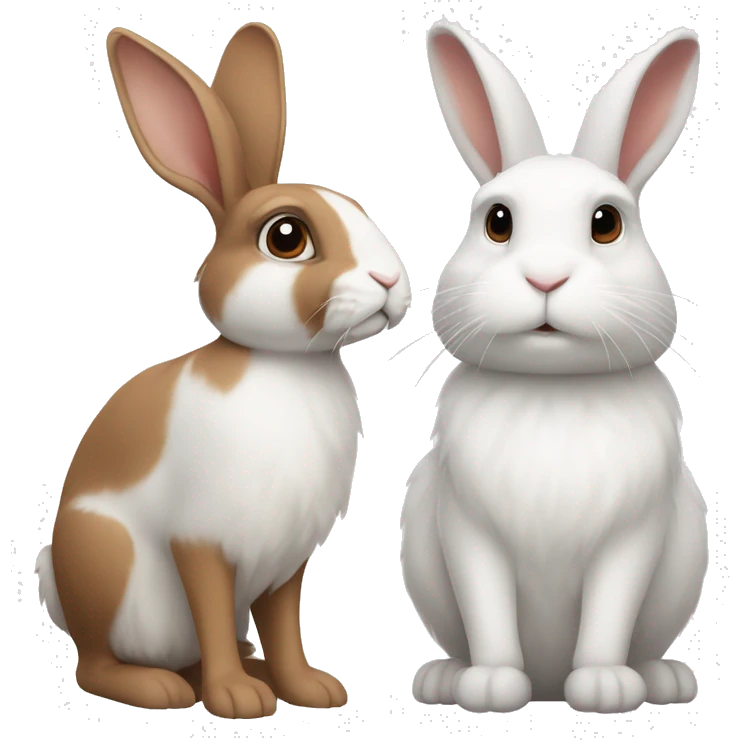 A white floppy eared rabbit sitting next to a brown and white floppy eared rabbit emoji