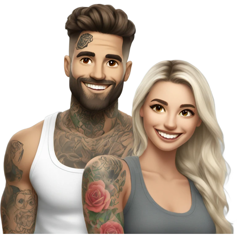 Photo Female model smiling at a very handsome tattooed man emoji