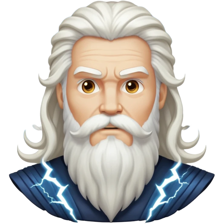 God, Zeus-like figure with long white hair, thunder, beard and white mustache emoji